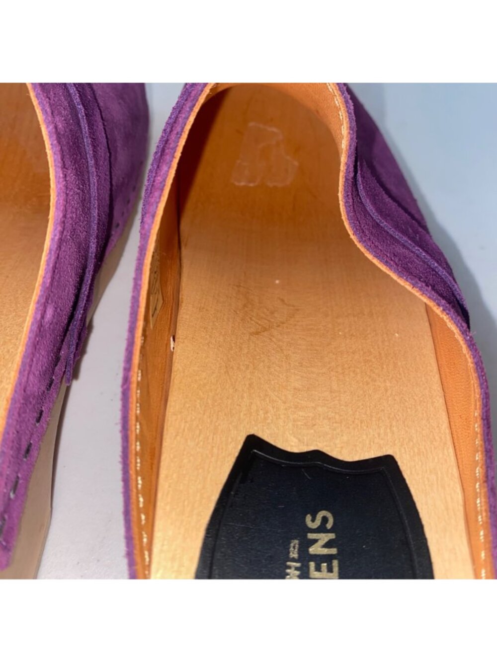 Swedish Hasbeens Husband Clogs Shoes Purple Suede - Picture 11 of 12
